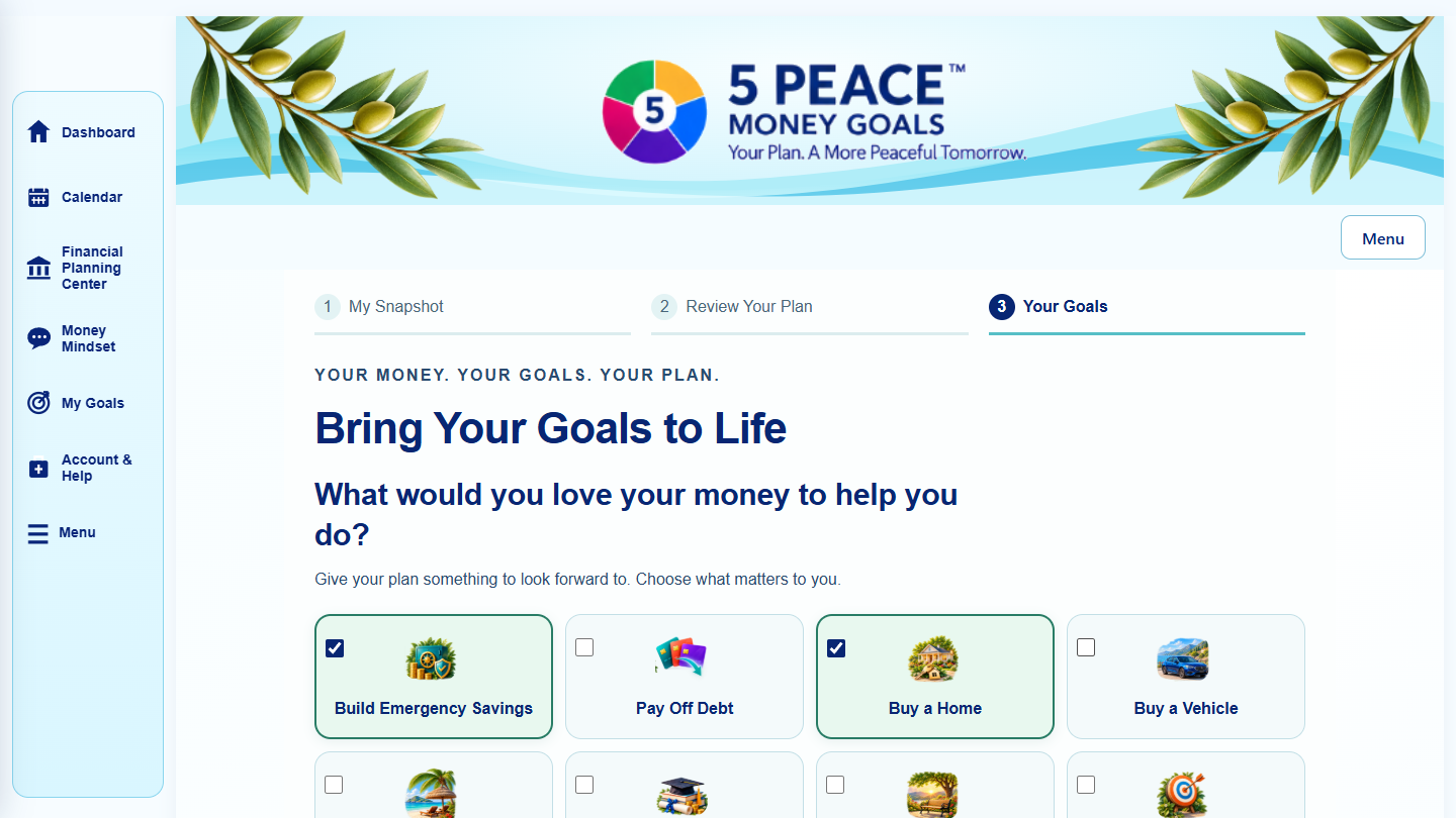 Fictional Bring Your Goals to Life app screen